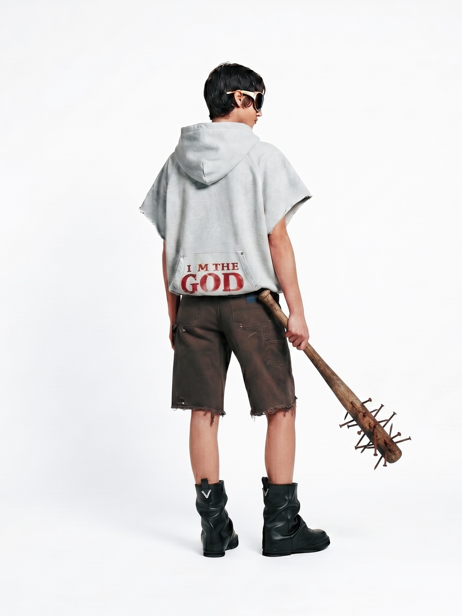 Heavy Rain Vintage Archive Printing T-shirt Cream, Heavy Rain Bleached Ombre Zipup Shirt Black 착용 스타일 - 3