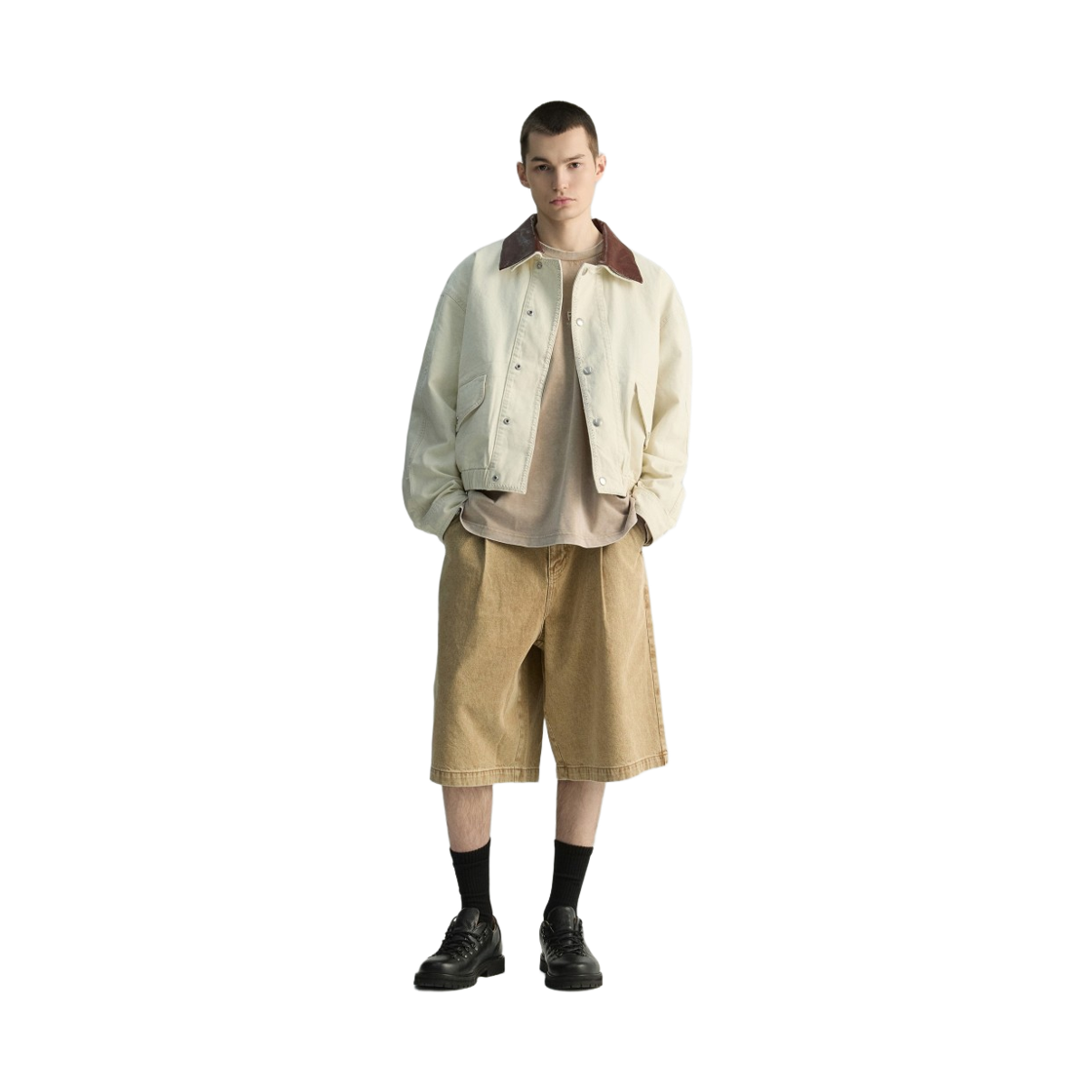 이로 이나타 피그먼트 워시드 원턱 숏 팬츠 카키(Iro Inatta Pigment-Washed One-Tuck Short Pants Khaki) - 2