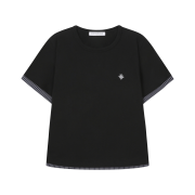 SLOW RECORD HOUSE Layered Check Roll-Up T-Shirt Black