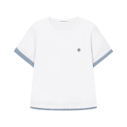 SLOW RECORD HOUSE Layered Check Roll-Up T-Shirt White