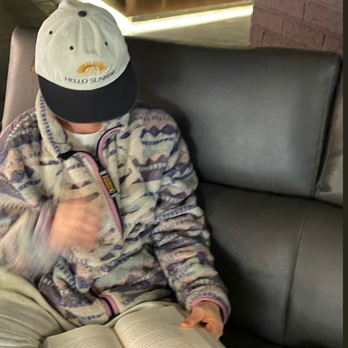 Kapital Ashland Stripe & Bone Fleece Zip Blouson Purple, Hello Sunrise 90s Logo 6Panel Cap Beige & Navy 착용 스타일 - 2