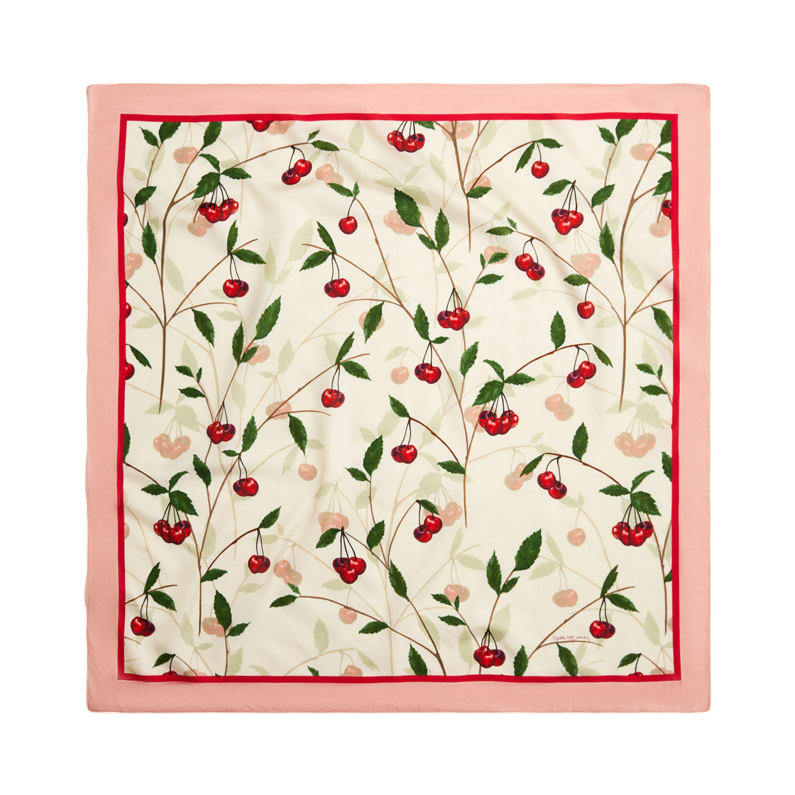 에이치앤엠 x 스텔라 맥카트니 체리 프린트 실크 블렌드 스카프 크림(H&M x Stella McCartney Cherry Print Silk-blend Scarf Cream)