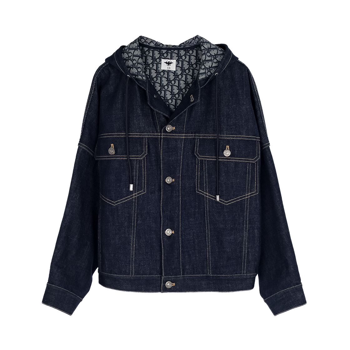 ITD34SGAT3UW Dior Oblique Oversized Denim Hoodie Jacket Blue