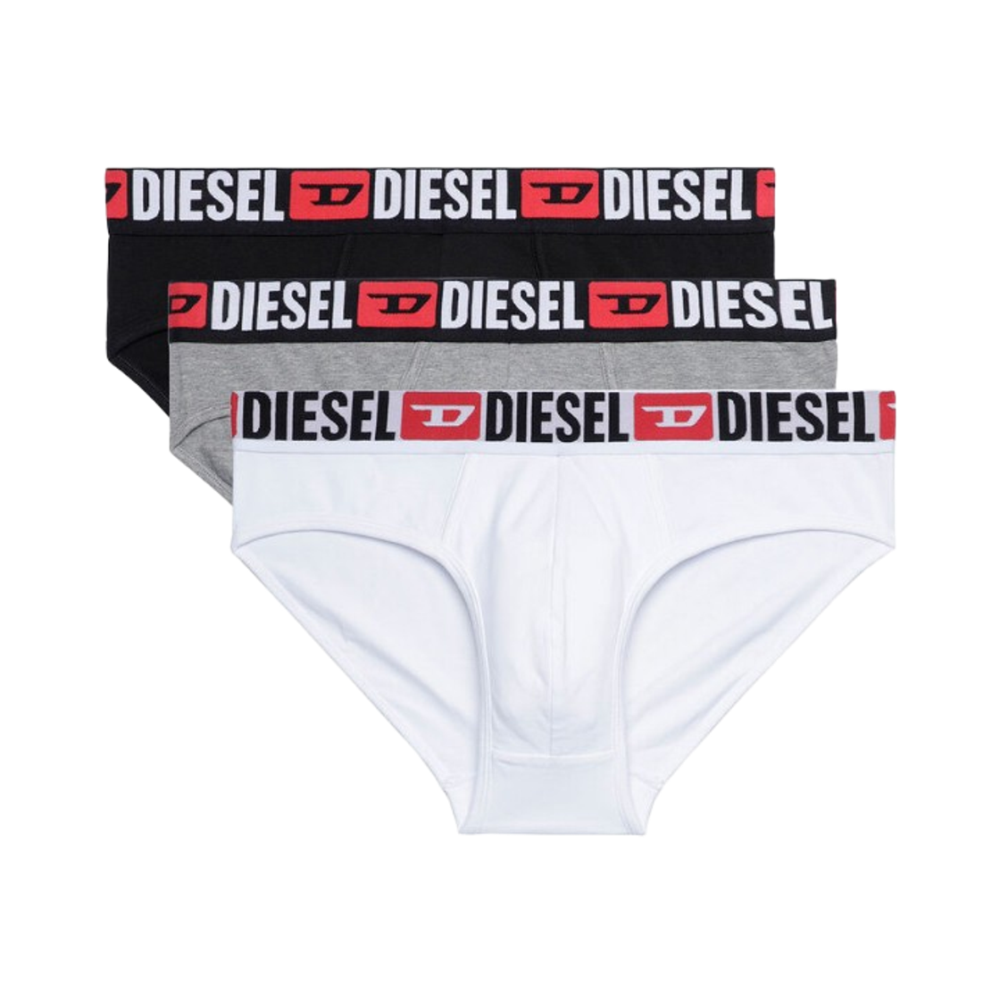 00SH050DDAI-E5896 Diesel Umbr Andre Solid Colour Briefs White Black (3 Pack)