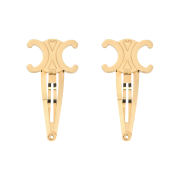 (W) Celine Hair Accessories Triomphe Snap Hair Clips in Brass with Gold Finish & Steel Gold - Set of 2