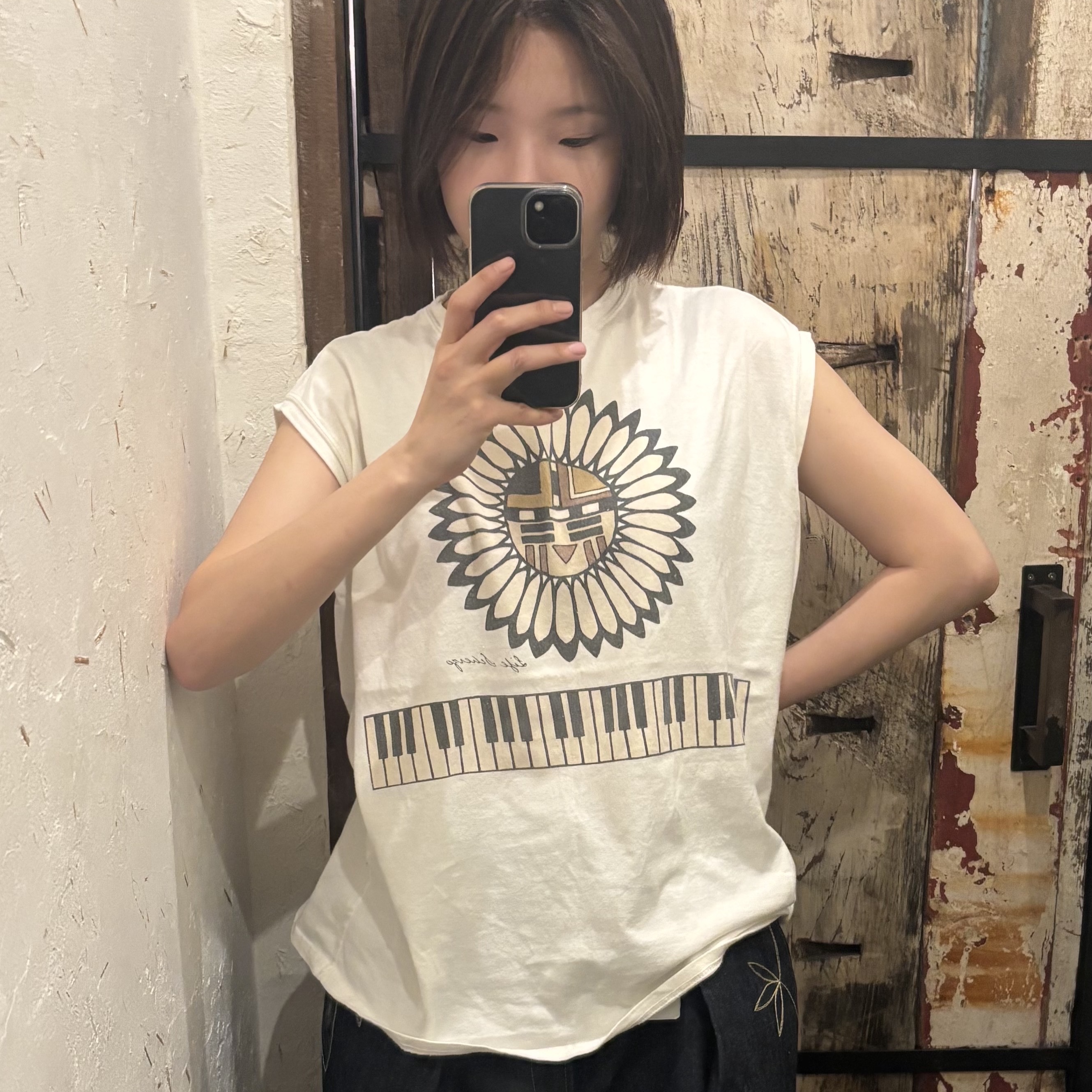 Kapital 20 Jersey Sleeveless Big-T Piano & Sun Face Kinari 착용 스타일 - 2