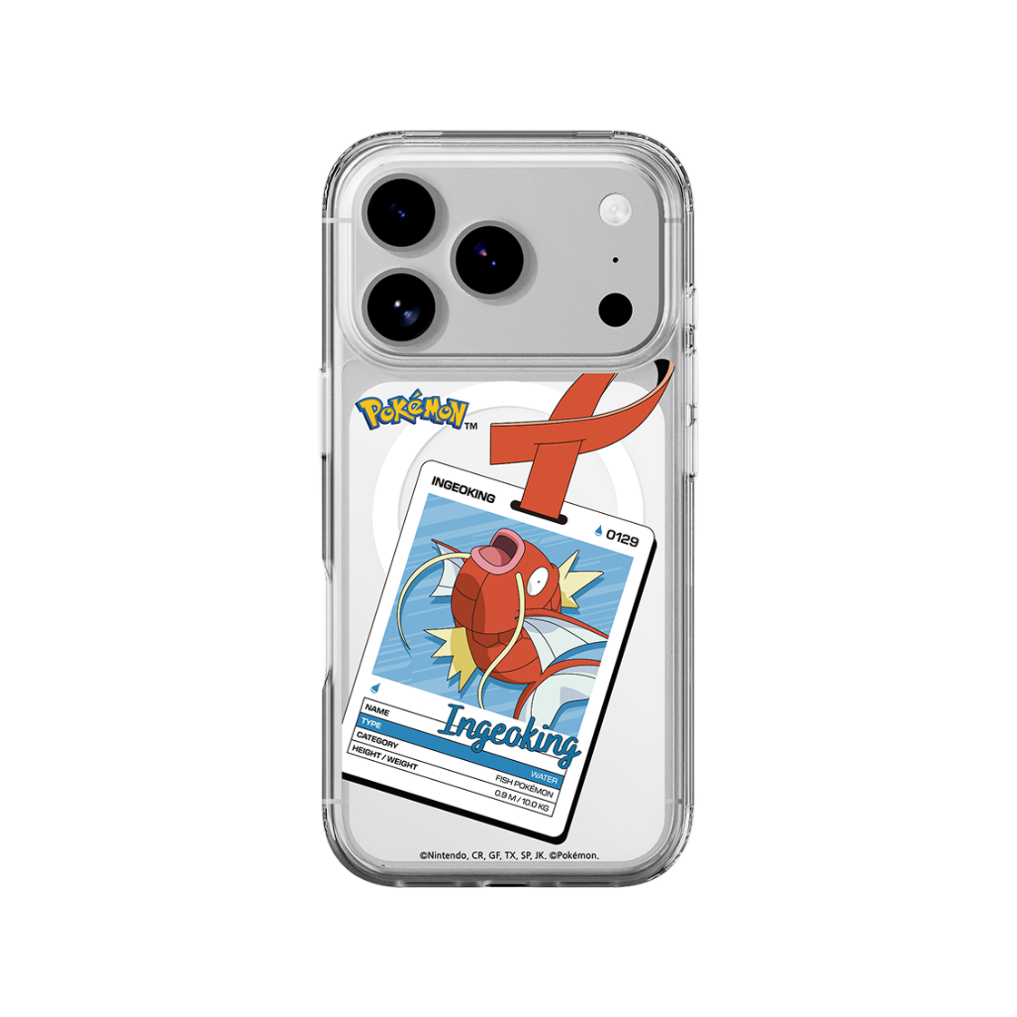 에스엘비에스 포켓몬 잉어킹 네임택 클리어 마그넷 케이스 for iPhone17 Series(SLBS Pokémon Magikarp Name tag Clear Magnet Case for iPhone17 Series)