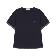 SLOW RECORD HOUSE Layered Check Roll-Up T-Shirt Navy