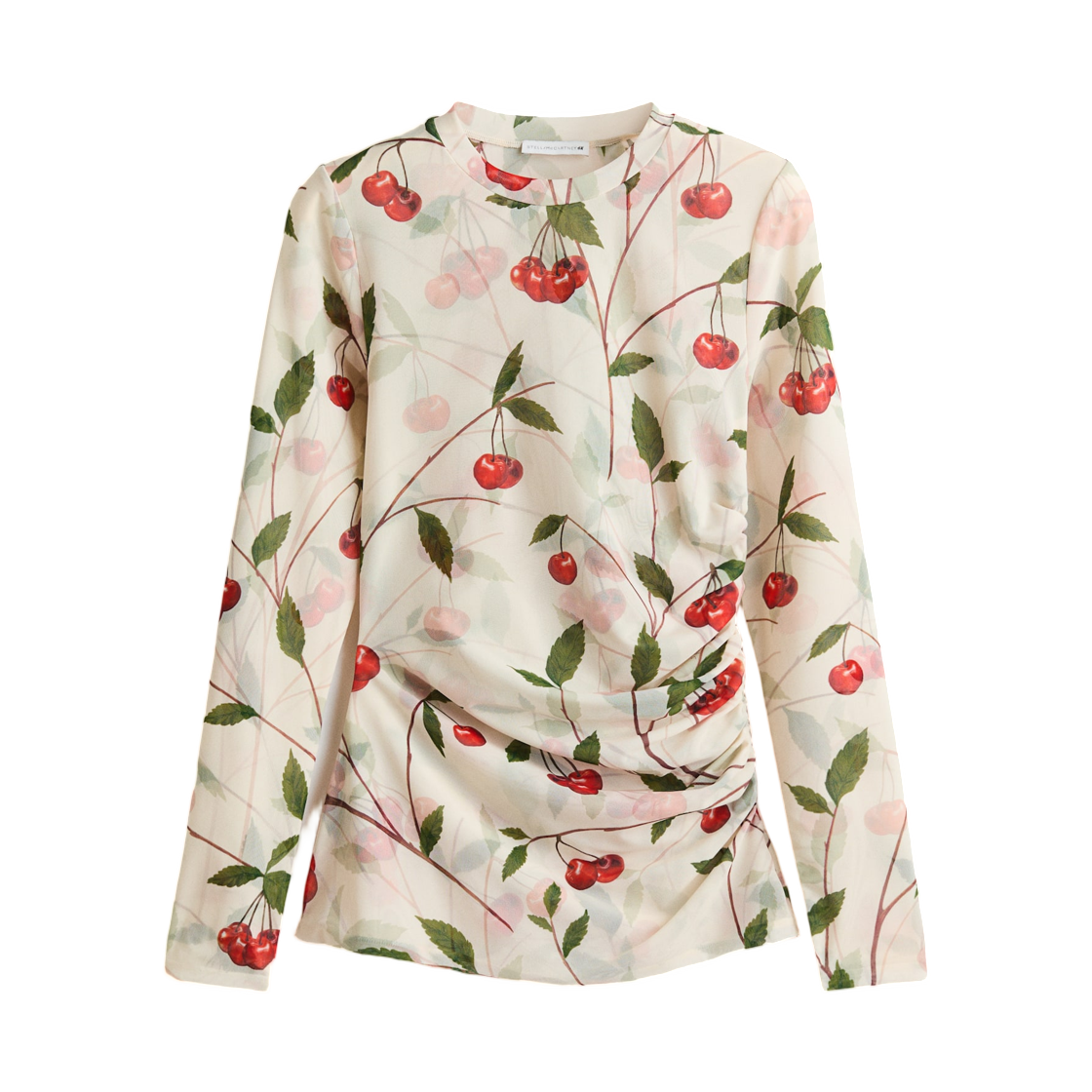 (W) 에이치앤엠 x 스텔라 맥카트니 체리 프린트 메쉬 탑 크림((W) H&M x Stella McCartney Cherry Print Mesh Top Cream)