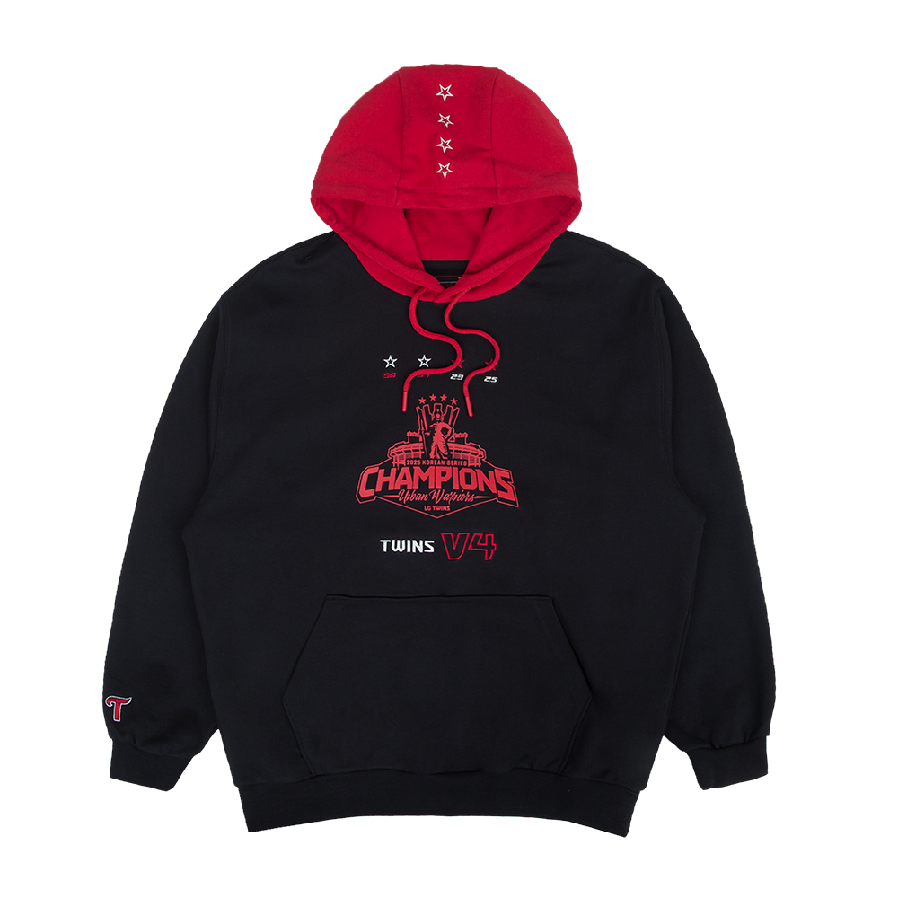 엘지 트윈스 컬렉션 2025 통합우승 배색 후드티셔츠 블랙(LG TWINS Collection 2025 Championship Color Block Hoodie BLACK)