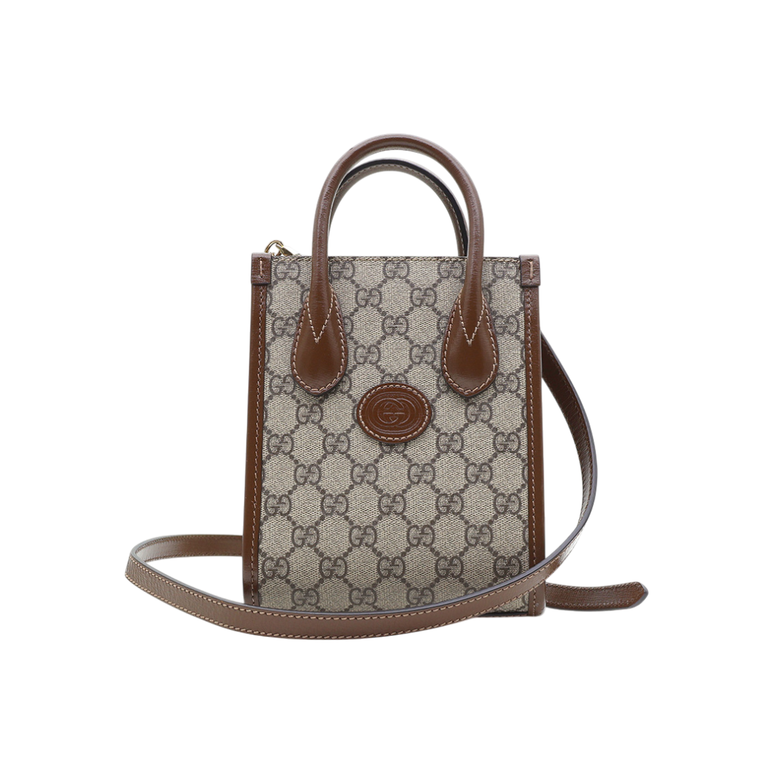 ITHSBFJSB6U3 Gucci 671623 GG Supreme Canvas Brown Leather Interlocking G Mini Tote 2-Way