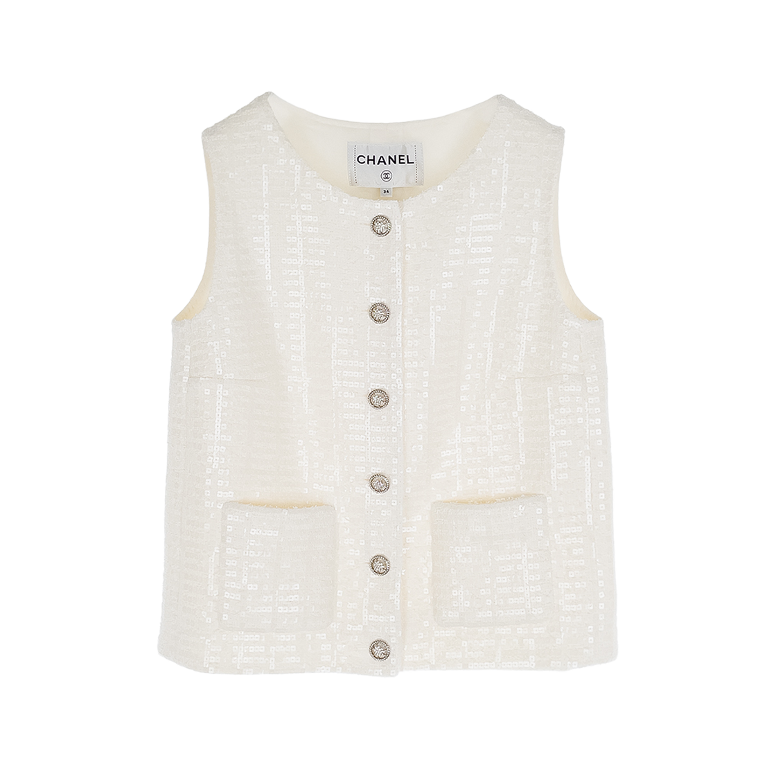 샤넬 25S 시퀸 트위드 베스트 34 화이트 (6ET0685)(Chanel 25S Sequin Tweed Vest White 6ET0685)