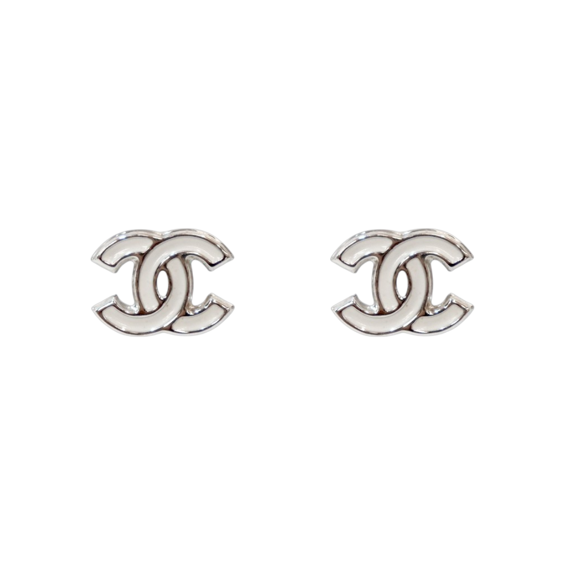 IT5RQM7G37W9 Chanel White CC Silver Earrings