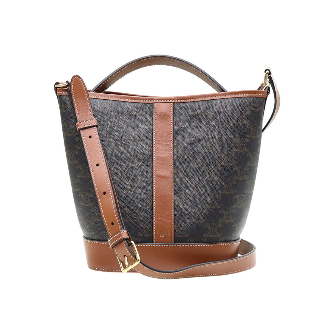 셀린느 191442CAS.04LU 트리오페 캔버스 탄 카프스킨 버킷 스몰 숄더 2WAY(Celine Triope Canvas Tan Calfskin Small Bucket Shoulder Bag 2-Way)
