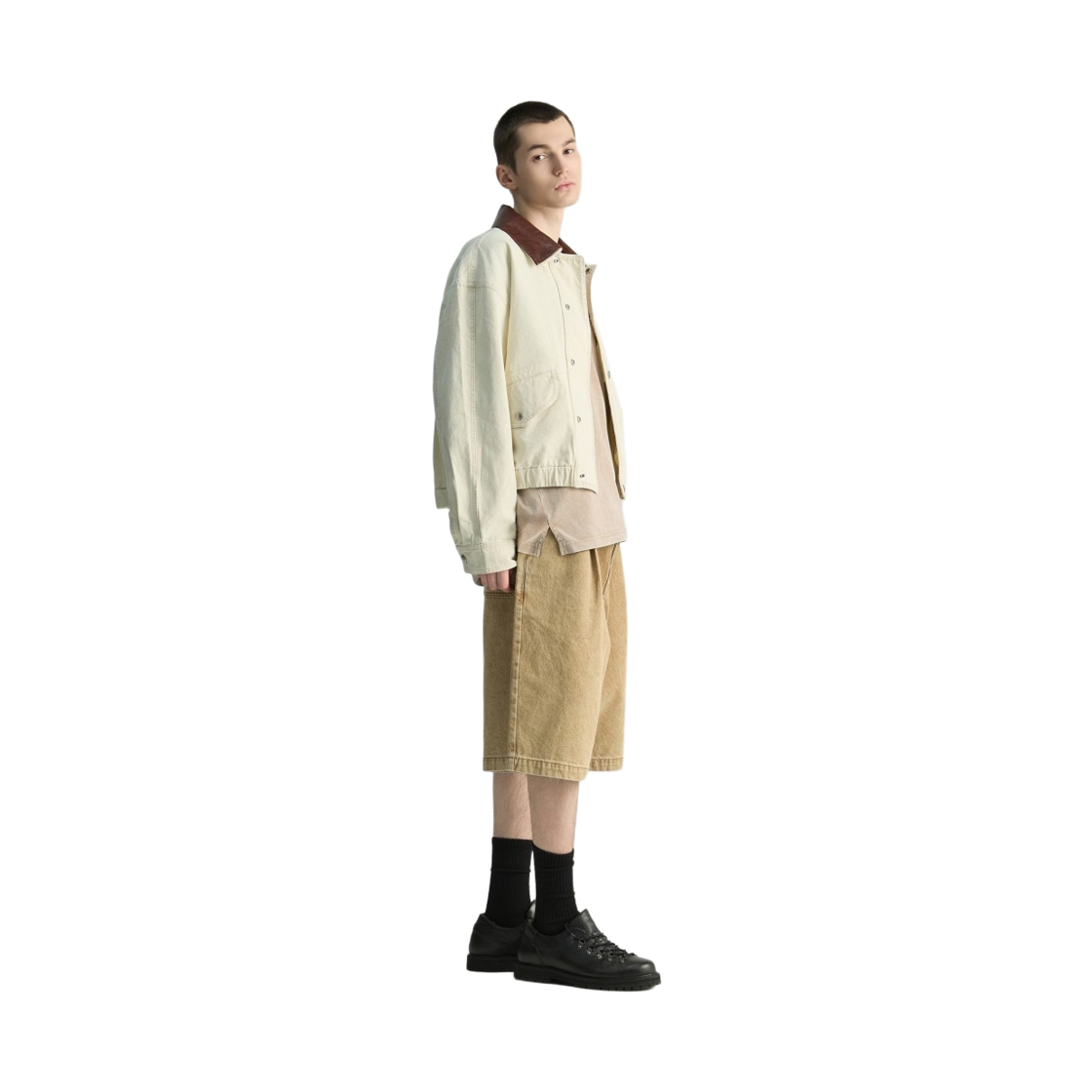 이로 이나타 피그먼트 워시드 원턱 숏 팬츠 카키(Iro Inatta Pigment-Washed One-Tuck Short Pants Khaki) - 4