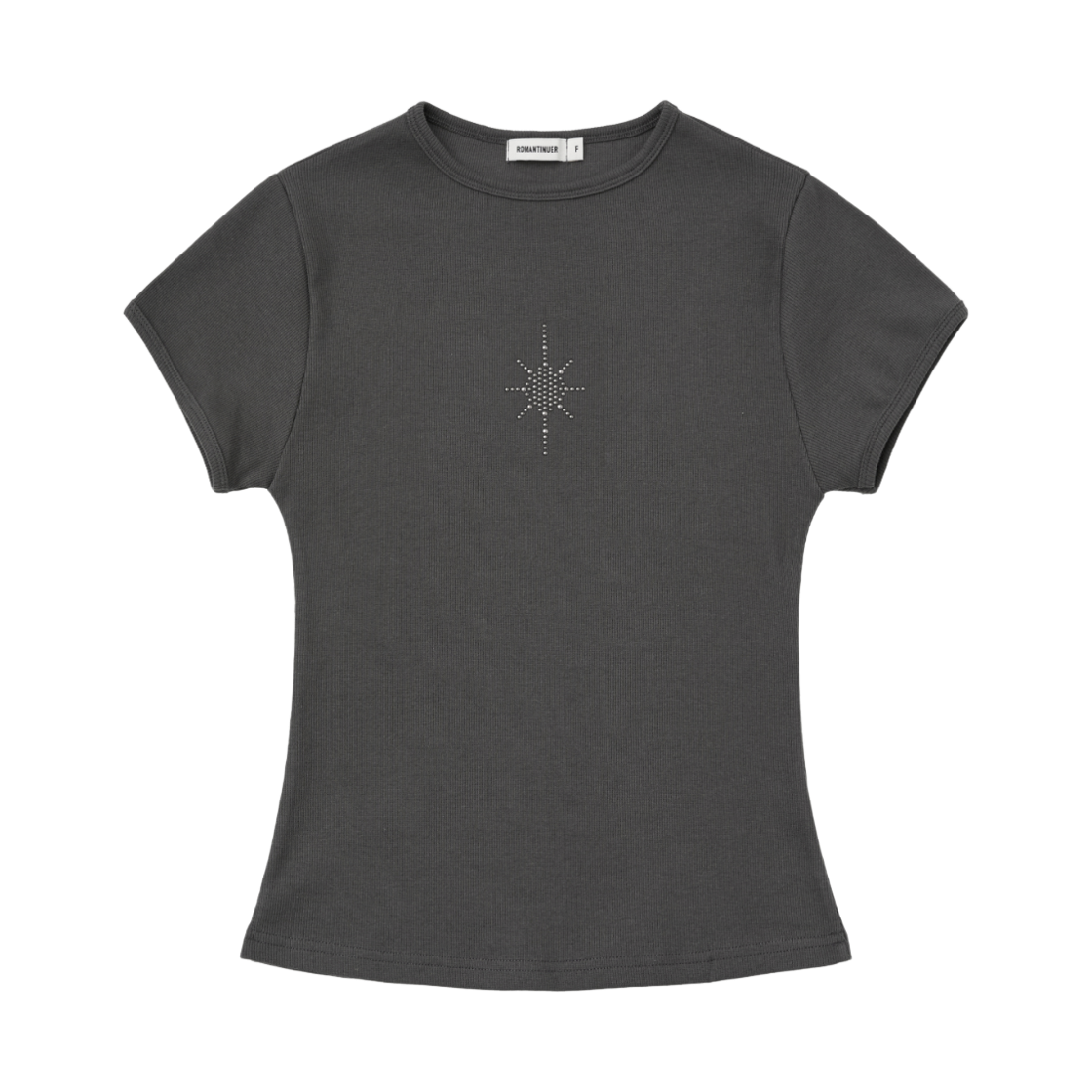 로맨티누어 미니 크로스 슬림핏 티셔츠 차콜(ROMANTINUER Mini Cross Slim Fit T-Shirt Charcoal)