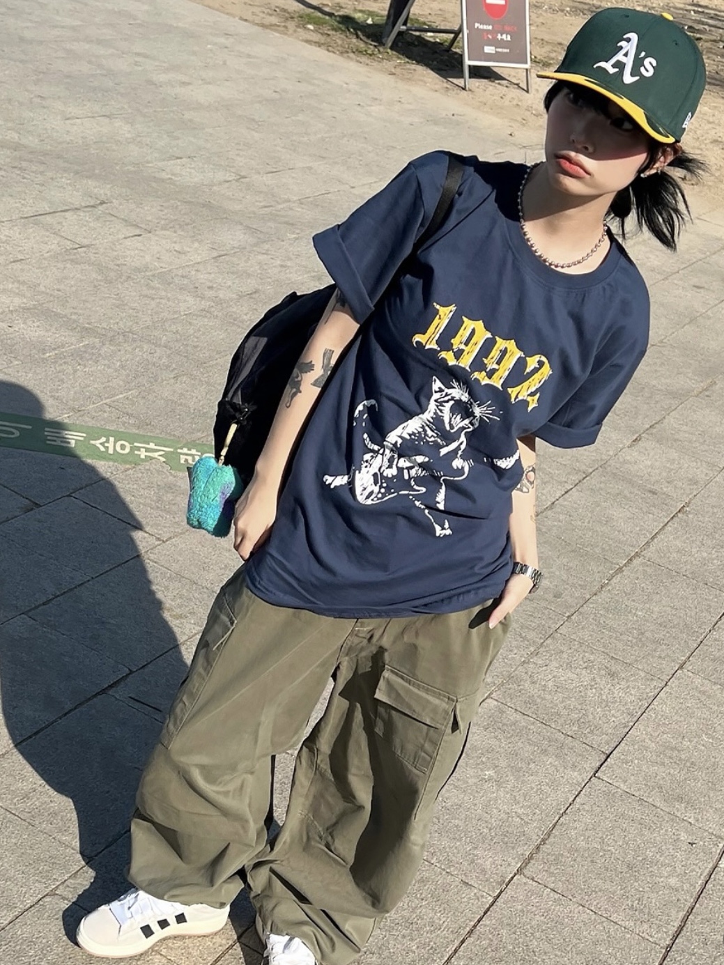 (W) Adidas Campus 00s Crystal White Core Black, New Era Oakland Athletics The League 9forty Cap Green 착용 스타일 - 1
