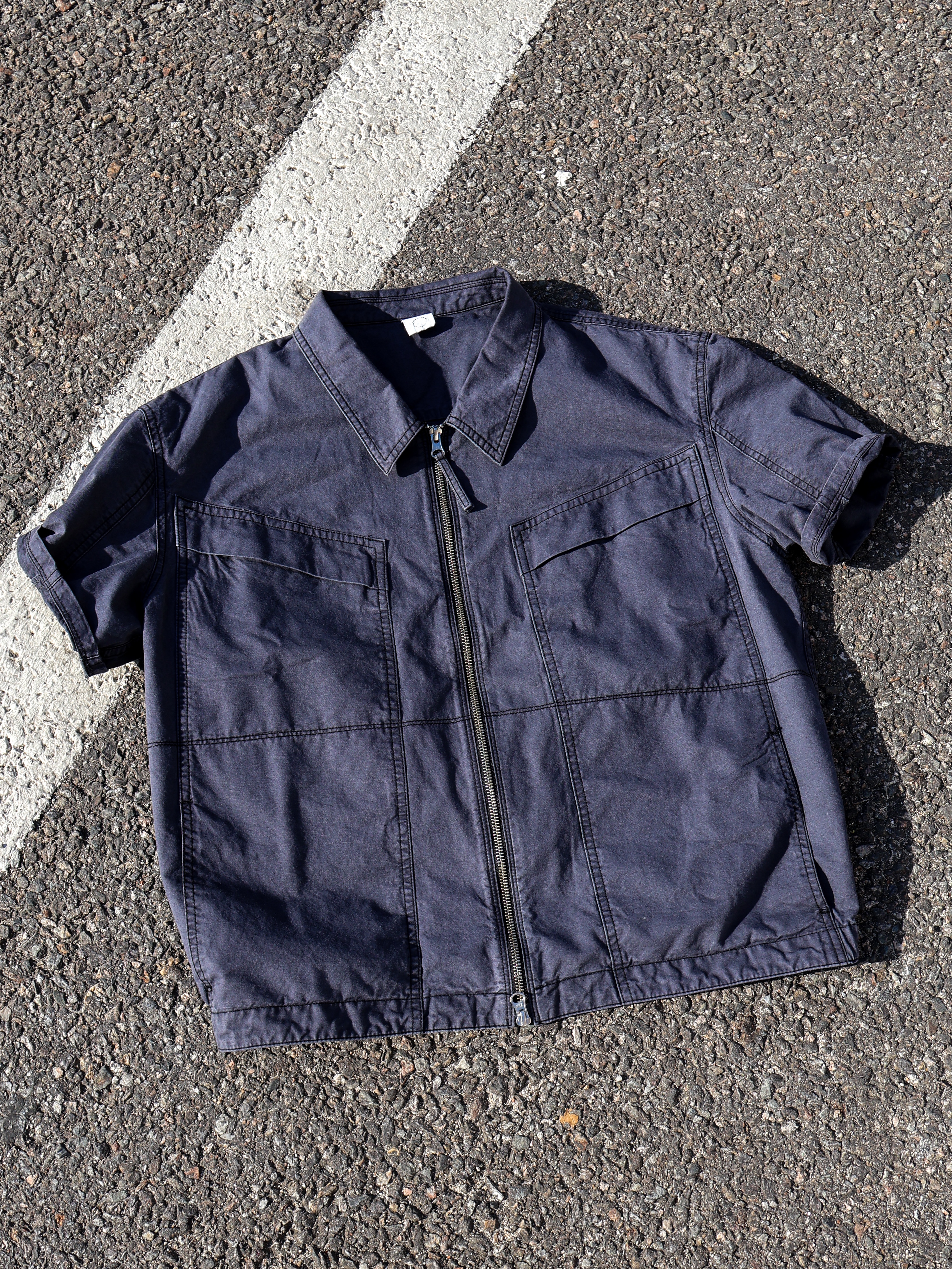 CHOWOO Vintage Washed Flap Pockets Work Shacket  Washed Charcoal, CHOWOO Washed Crows Cap Washed Black 착용 스타일 - 4
