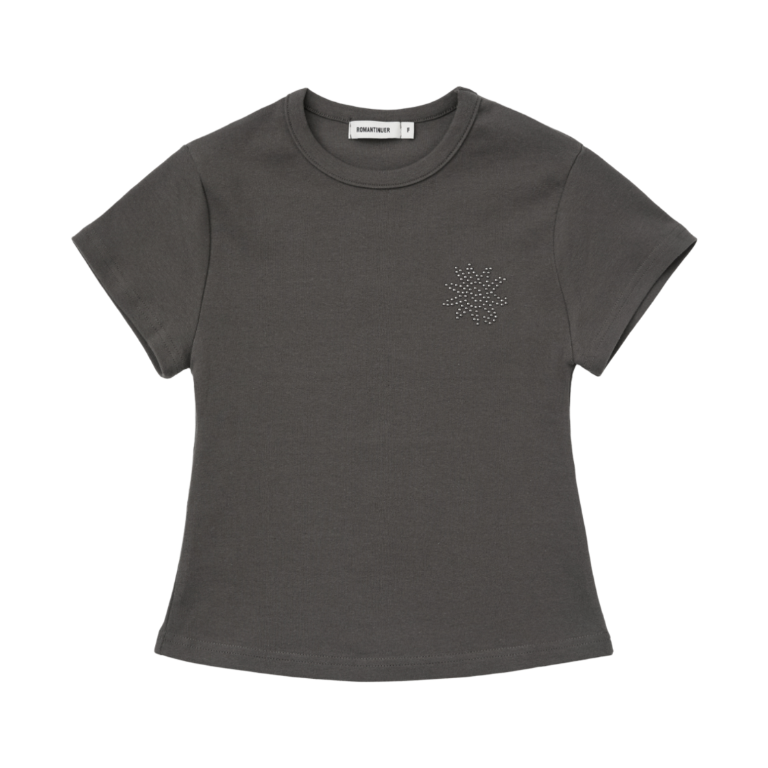 로맨티누어 선라이즈 슬림핏 크롭 코튼 티셔츠 차콜(ROMANTINUER Sunrise Slim-Fit Cropped Cotton T-Shirt Charcoal)