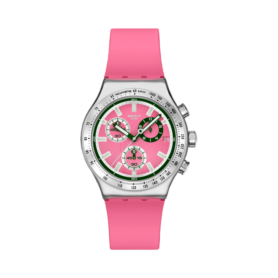 YVS538 Swatch Essentials Berry Reflective 43mm Quartz Pink Grey