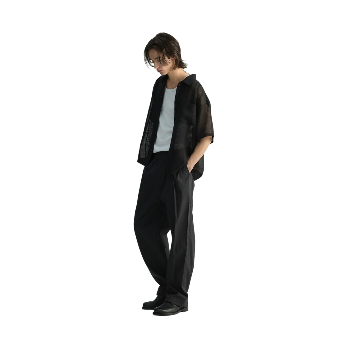 이로 거즈 오간자 레이어드 반팔 셔츠 블랙(Iro Gauze Organza Layered Short Sleeve Shirt Black) - 4