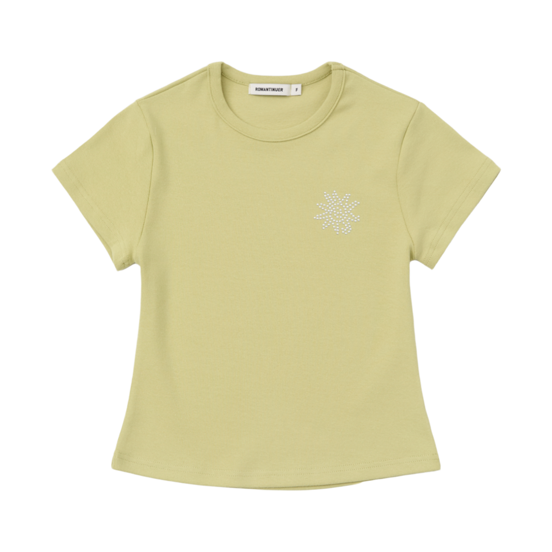 로맨티누어 선라이즈 슬림핏 크롭 코튼 티셔츠 라이트 그린(ROMANTINUER Sunrise Slim-Fit Cropped Cotton T-Shirt Light Green) - 1