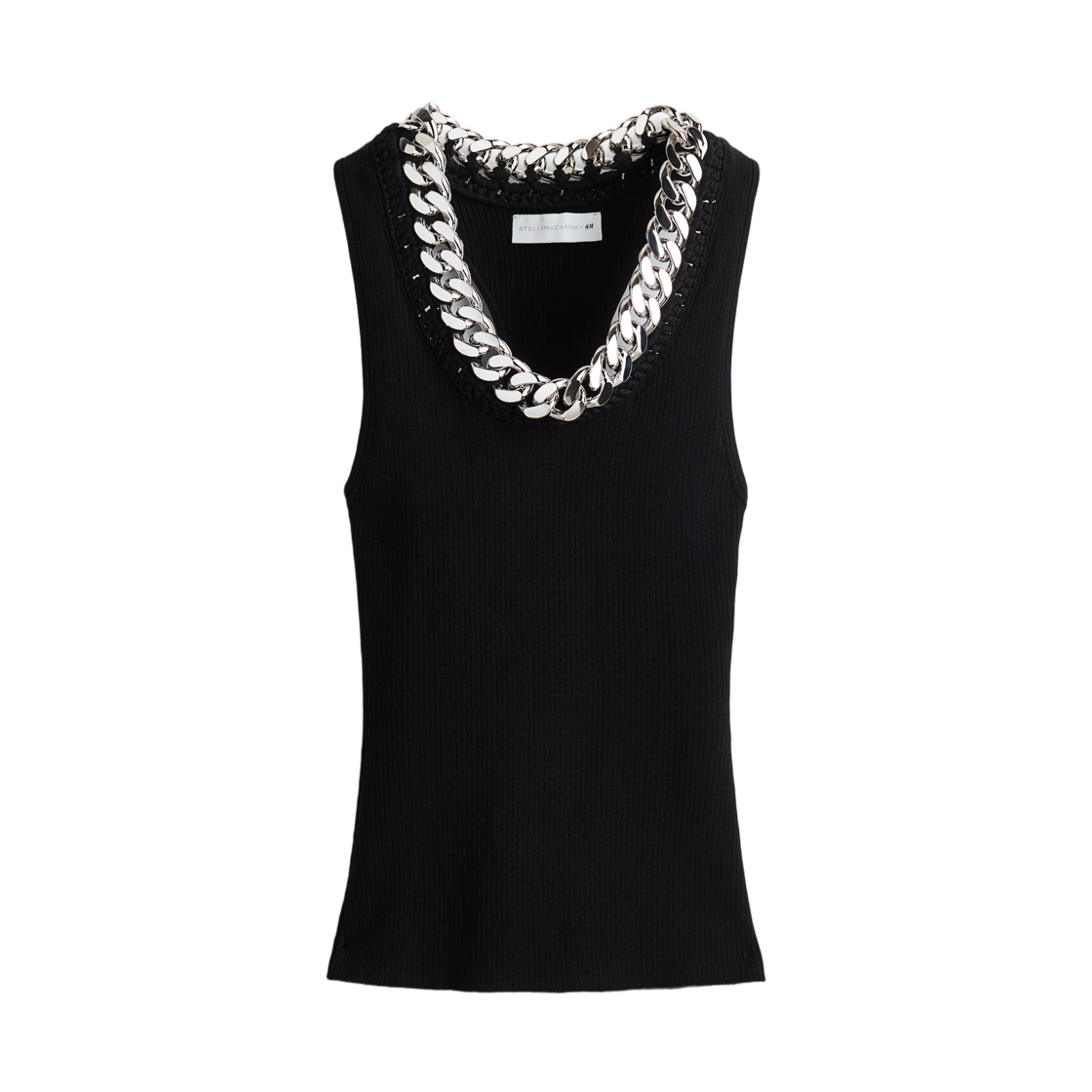 (W) 에이치앤엠 x 스텔라 맥카트니 체인 디테일 리브드 슬리브리스 탑 블랙((W) H&M x Stella McCartney Chain-Detail Ribbed Sleeveless Top Black) - 1