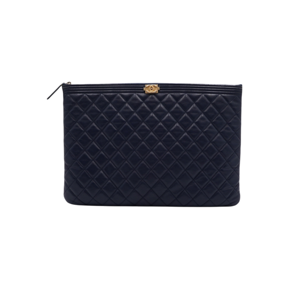ITWCQL3NBMFP Chanel Navy Lambskin Boy Chanel Clutch Bag Gold Hardware