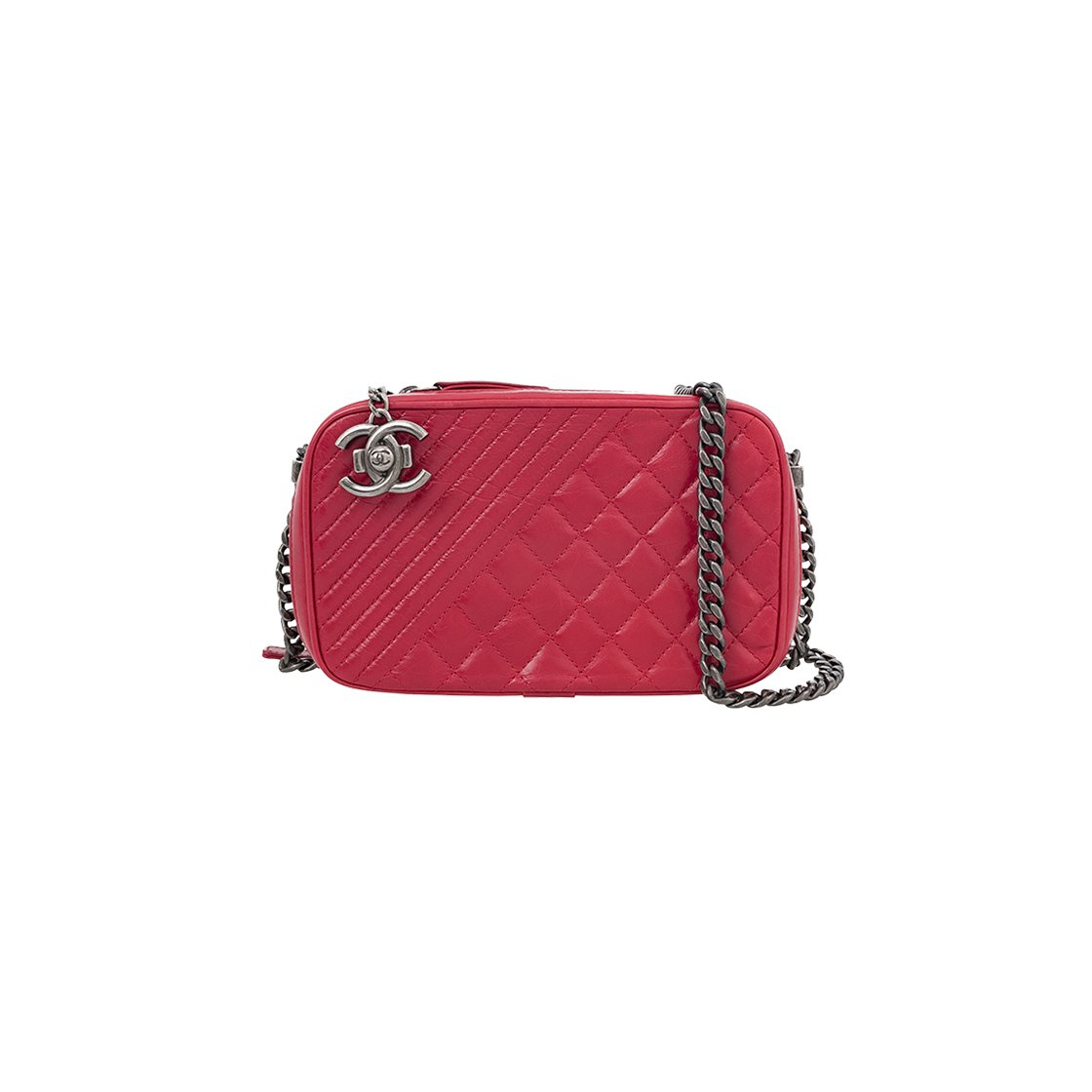 ITA6DN5T7SRW Chanel Coco Boy Quilted Chain Camera Bag Red Vintage Lambskin
