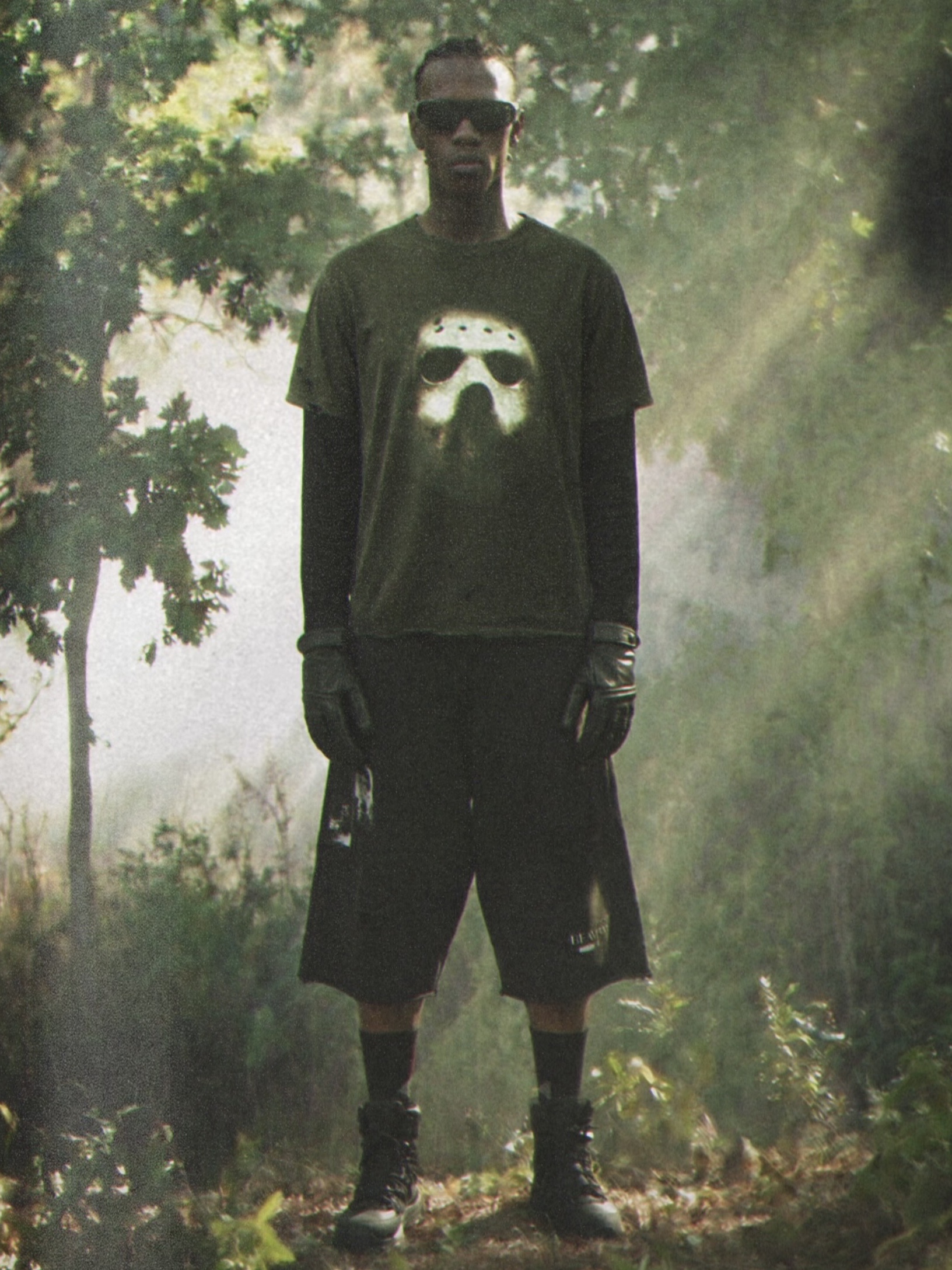 Heavy Rain Bleached Ombre Zipup Shirt Black, Heavy Rain Mask Printing T-Shirt Black 착용 스타일 - 8