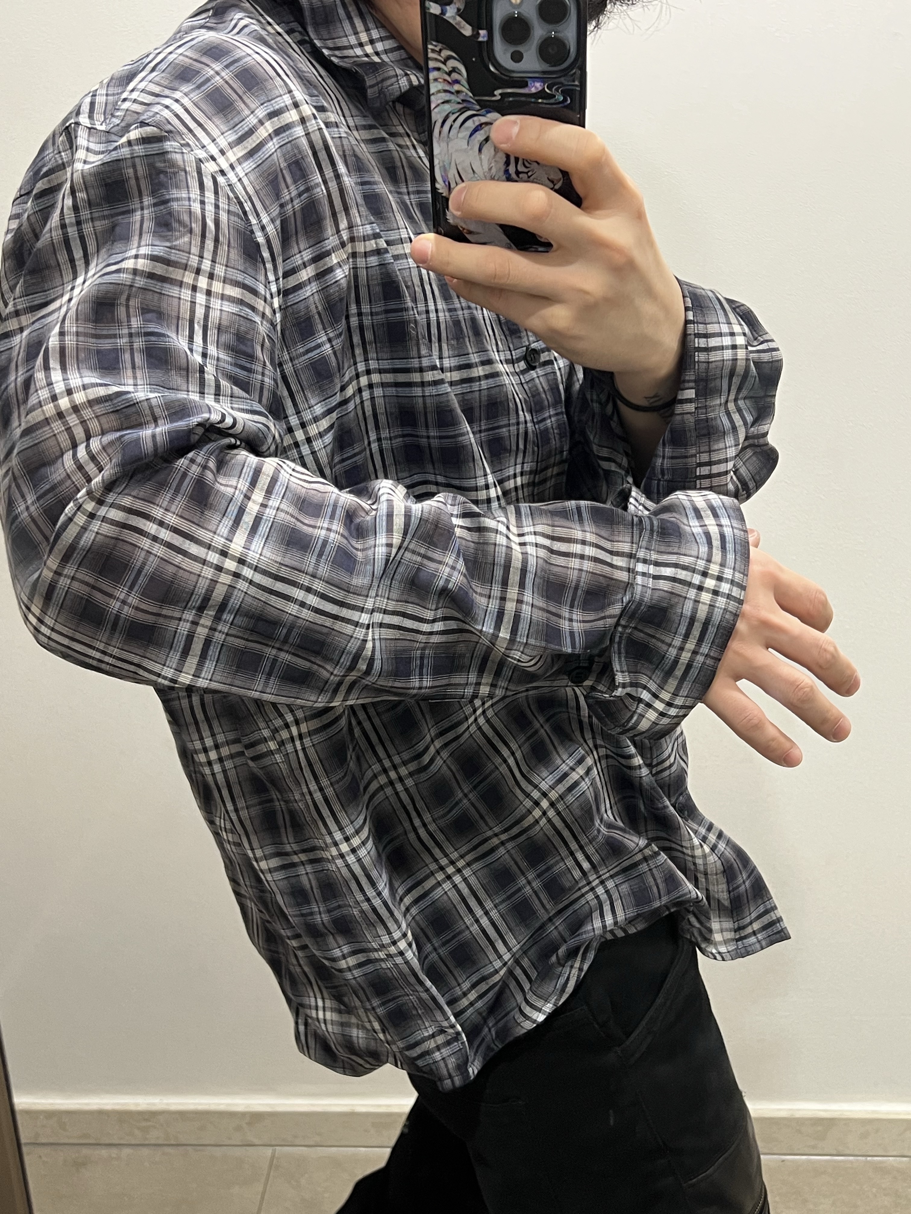 Nonnod Wire Sheer Shirt Navy, Farfromwhat Far Layered Work Pants White 착용 스타일 - 1