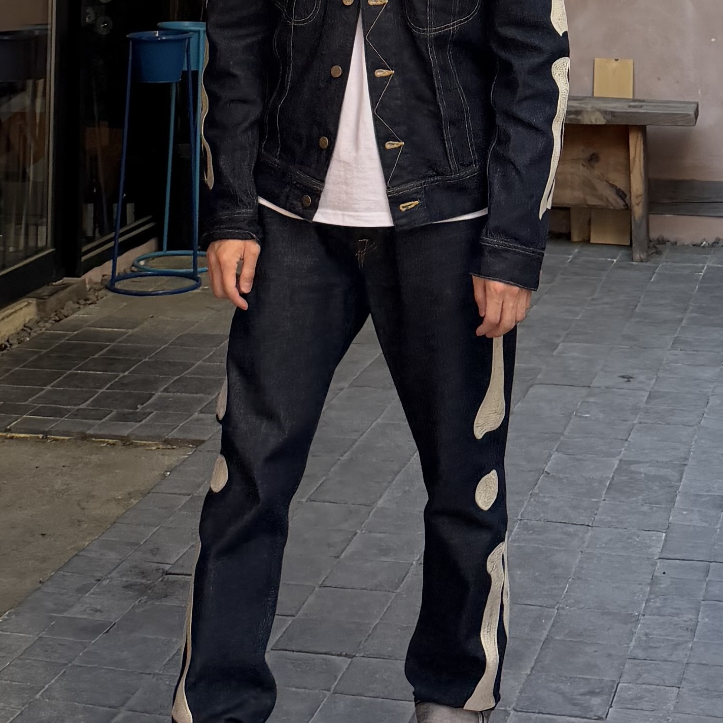 Kapital 11.5 oz. Denim Mexican Tuxedo Westerner Bone Jacket Indigo 착용 스타일 - 2