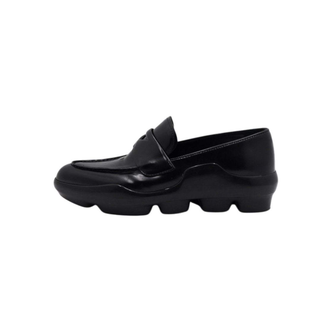 프라다 1D196 블랙 브러시드 러버 플랫폼 페니 여성 로퍼aa63514(Prada Black Brushed Rubber Platform Penny Loafers)