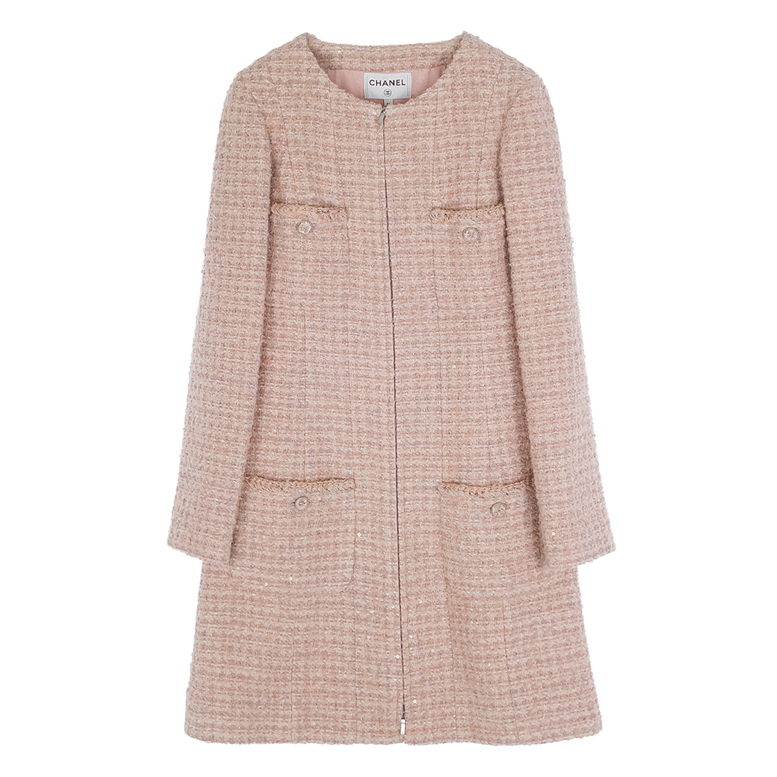 샤넬 24B 4포켓 트위드 집업 원피스 36 핑크 & 멀티컬러 (6ET0765)(Chanel 24B 4-Pocket Tweed Zip-Up Dress Pink & Multi-Color 6ET0765) - 1