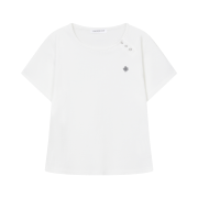 SLOW RECORD HOUSE Henley Neck Eyelet T-Shirt White