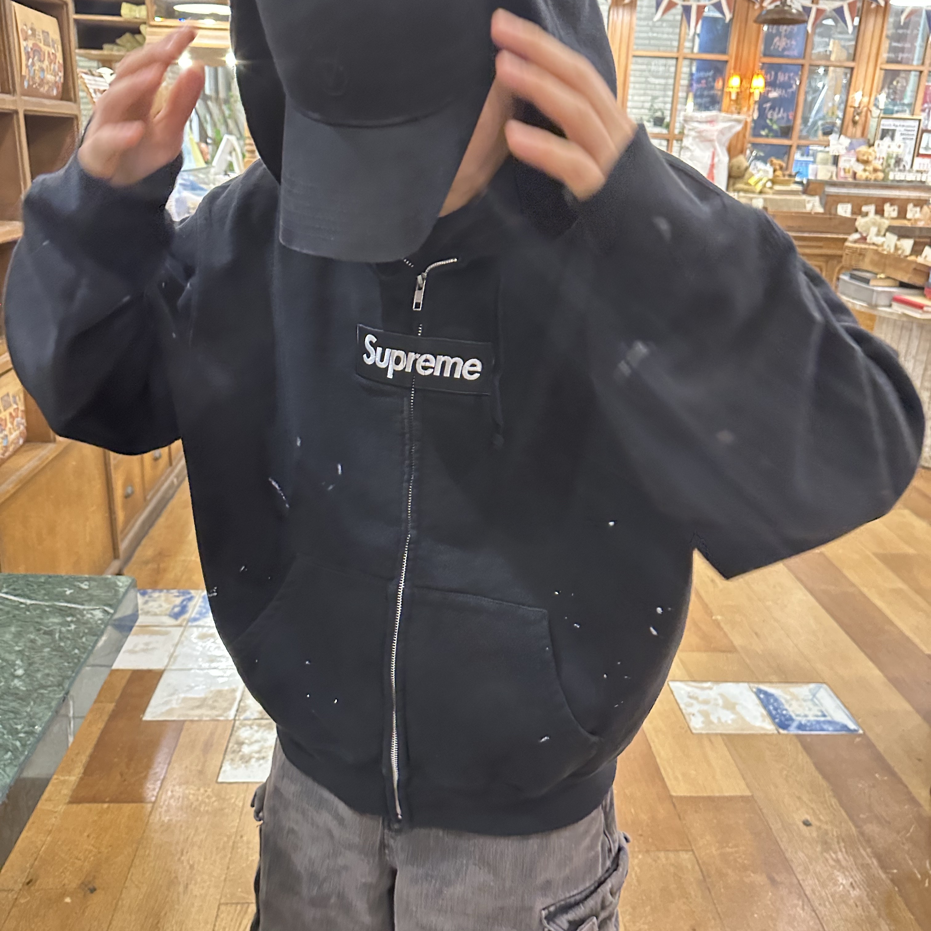 Supreme x MM6 Maison Margiela Box Logo Zip Up Hooded Sweatshirt Black - 26SS 착용 스타일 - 1