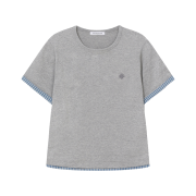 SLOW RECORD HOUSE Layered Check Roll-Up T-Shirt Grey