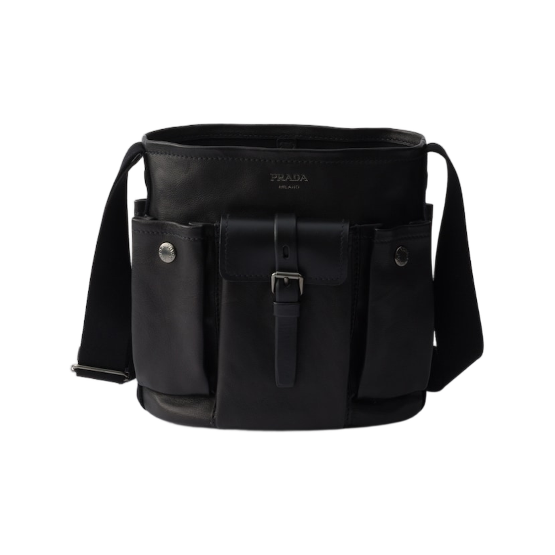 1BE106-2G6F-F0002 Prada Route Leather Mini-Bucket Bag Black