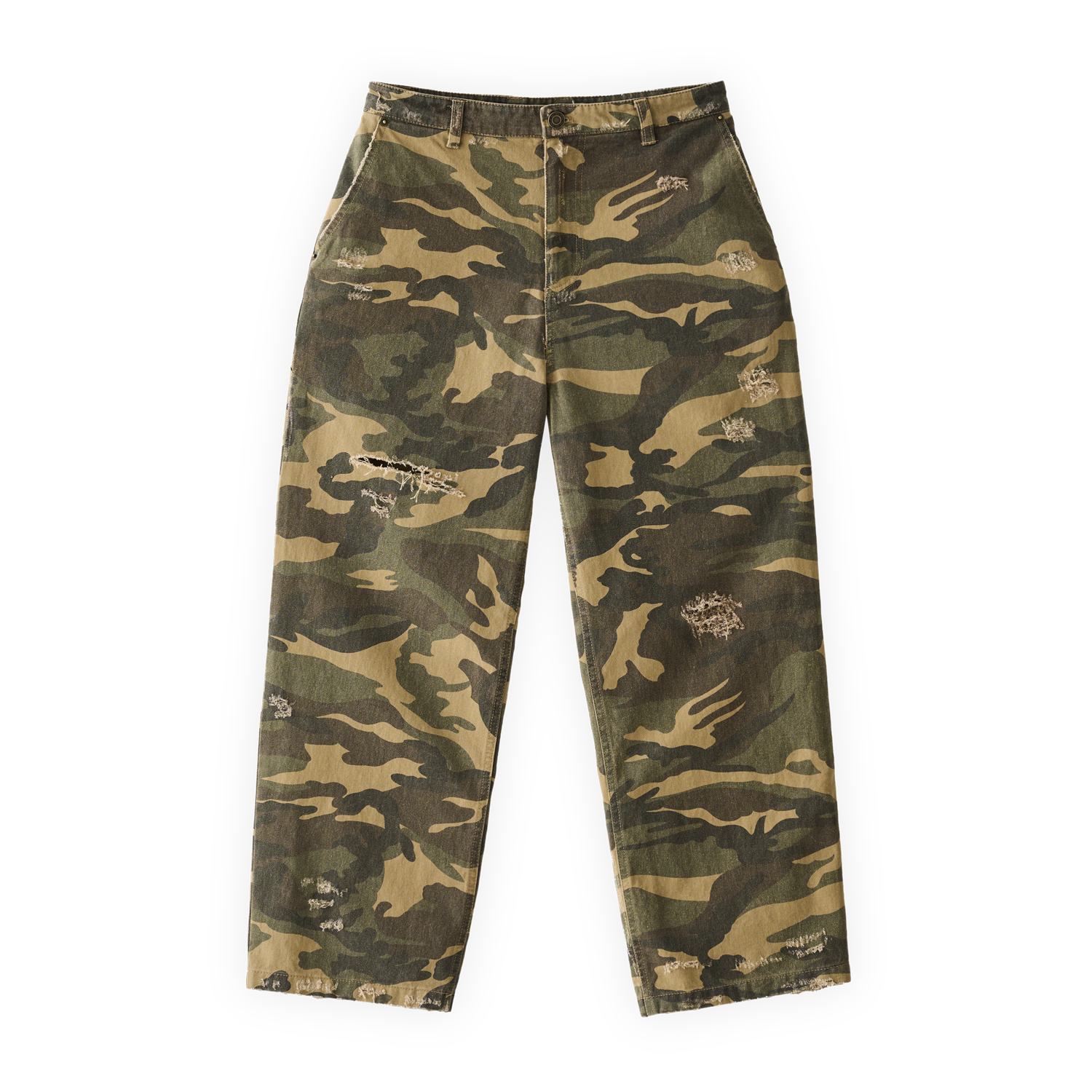 투위드 디스트레스 면 카펜터 카고바지(Tuewid distressed cotton carpenter pants in camouflage)