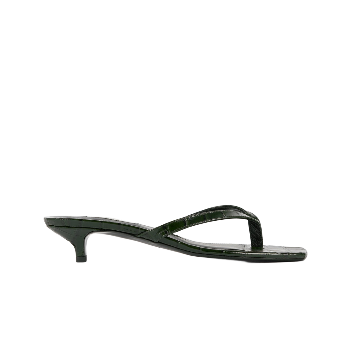 (W) 토템 크로코 엠보스드 힐 플립 플랍 다크 그린((W) Toteme Croco Embossed Heeled Flip Flops Dark Green)