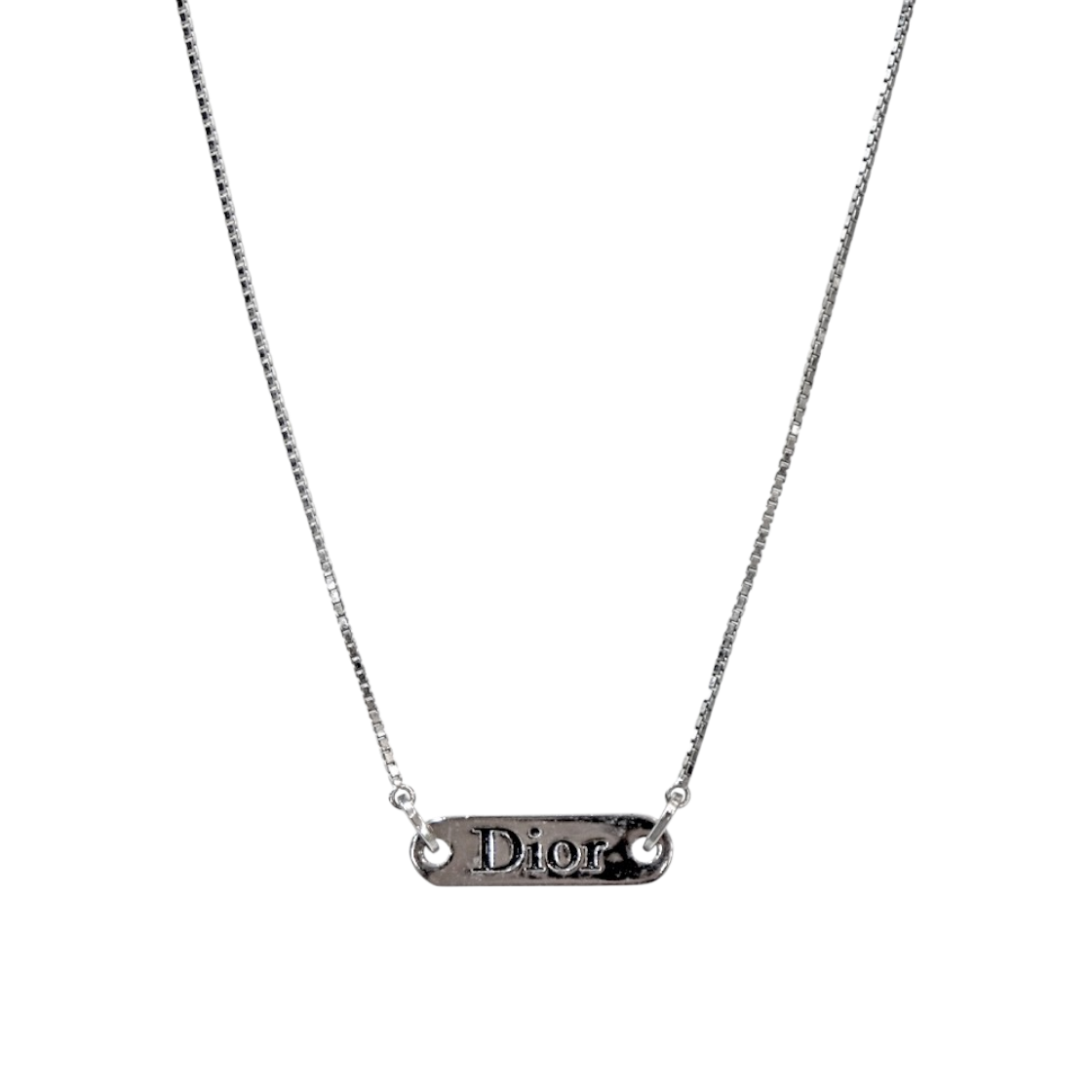 IT57JNWCEFM6 Dior Black Plate Silver Necklace A-B52336