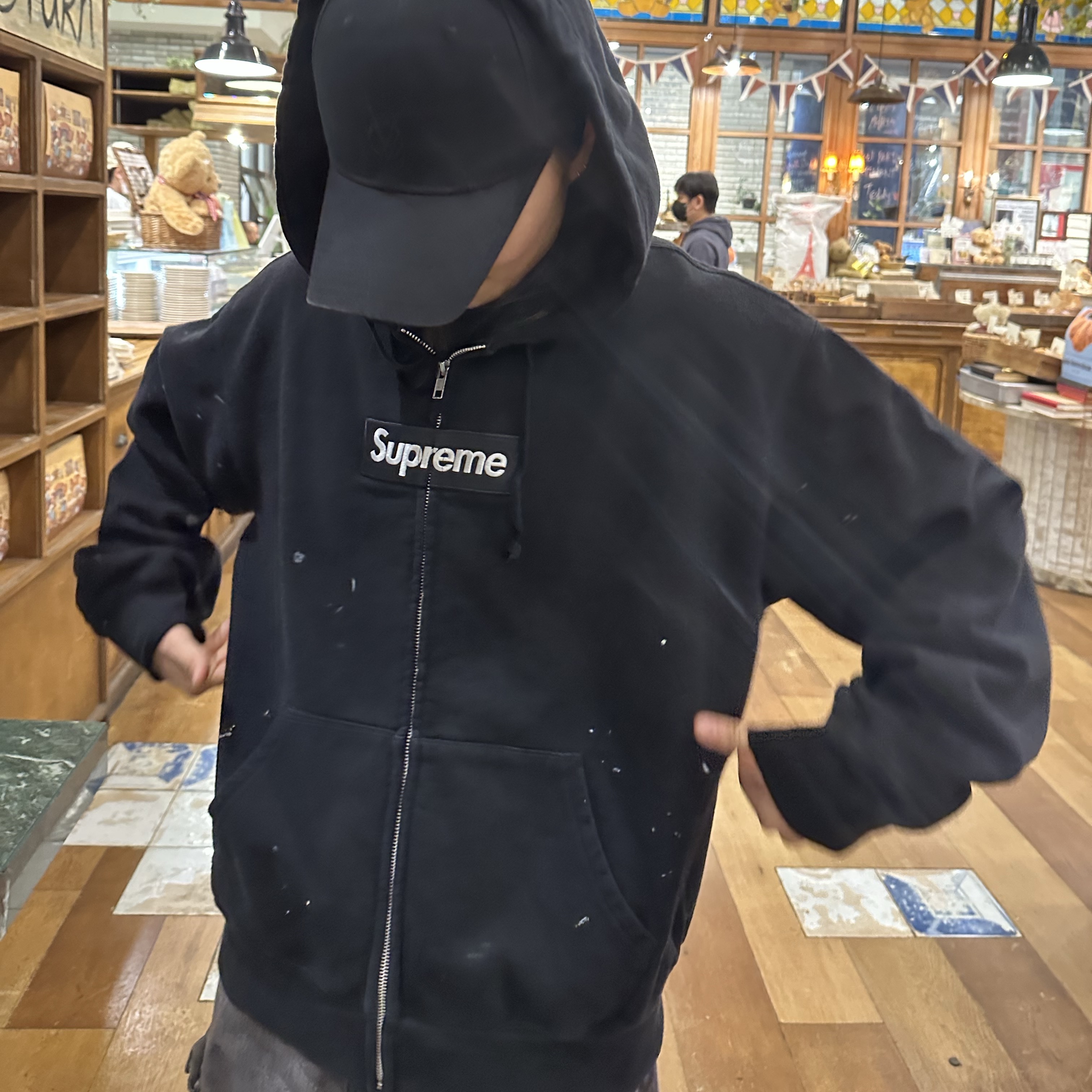 Supreme x MM6 Maison Margiela Box Logo Zip Up Hooded Sweatshirt Black - 26SS 착용 스타일 - 2