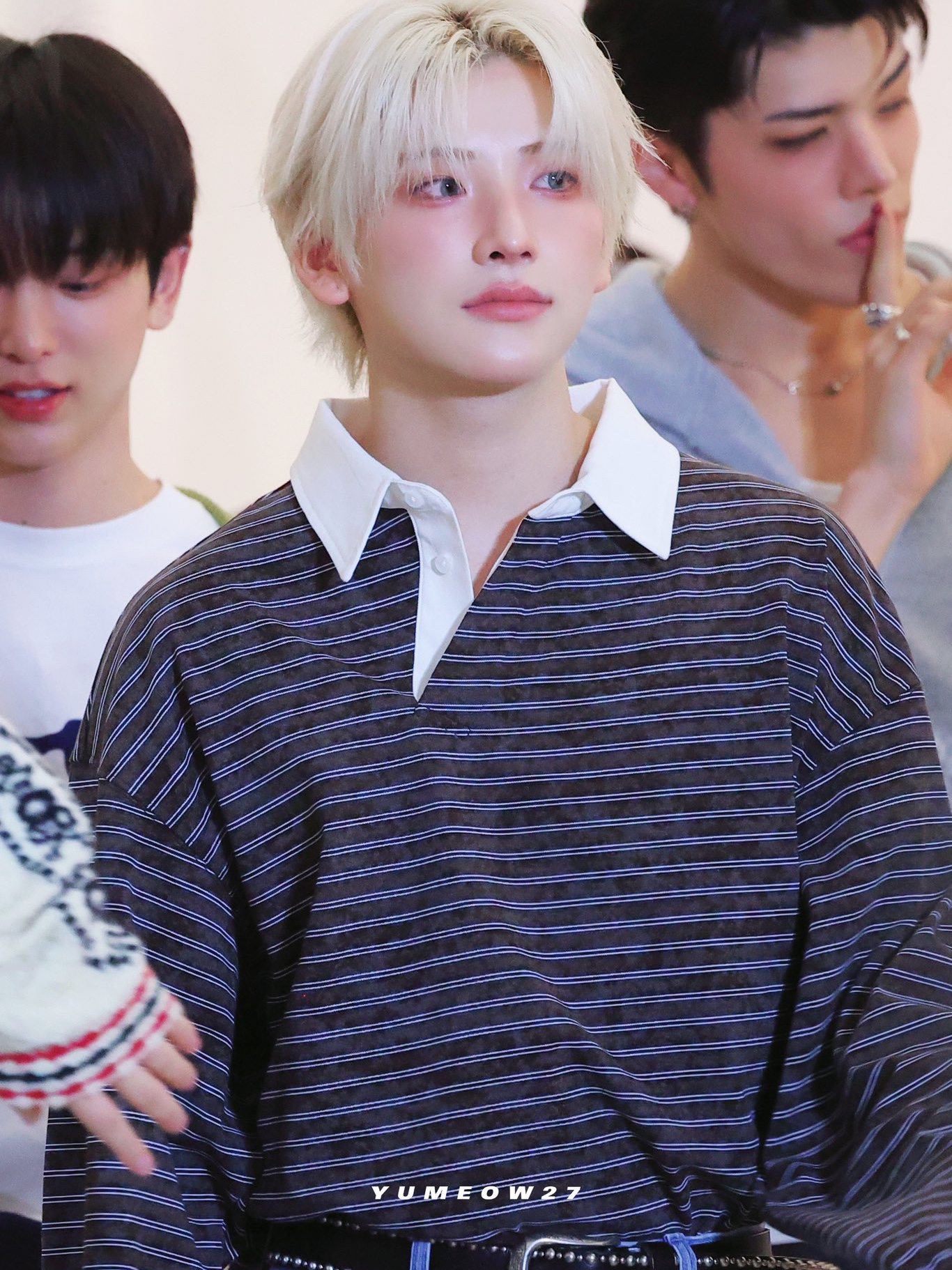 Nonnod Bias Polo Shirt Brown Stripe, Nonnod Bias Polo Shirt Red Stripe 착용 스타일 - 2