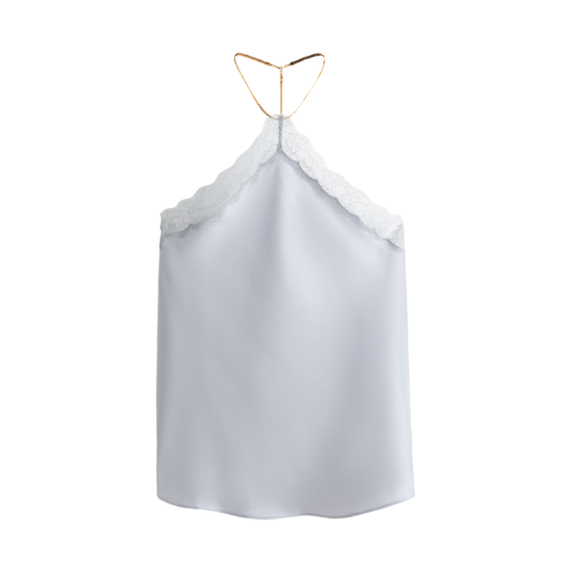 (W) 에이치앤엠 x 스텔라 맥카트니 레이스 트리밍 홀터넥 탑 라이트 더스티 블루((W) H&M x Stella McCartney Lace-trimmed Halterneck Top Light Dusty Blue)