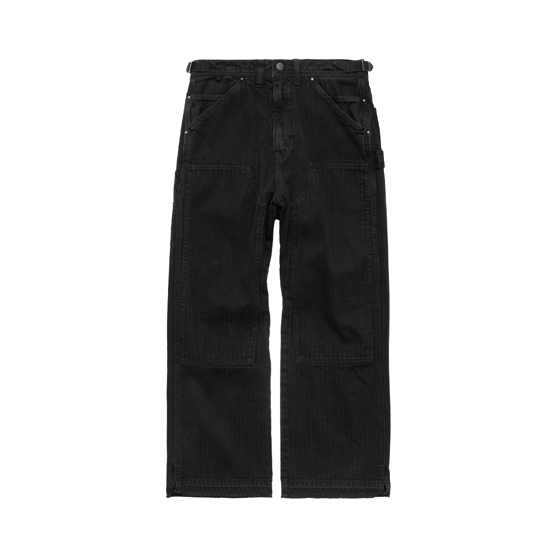 폴리테루 헤링본트윌 더블 니 팬츠 (로우 커프스) 워시드 블랙(Polyteru HBT Double Knee Pants (Raw Cuffs) Washed Black)