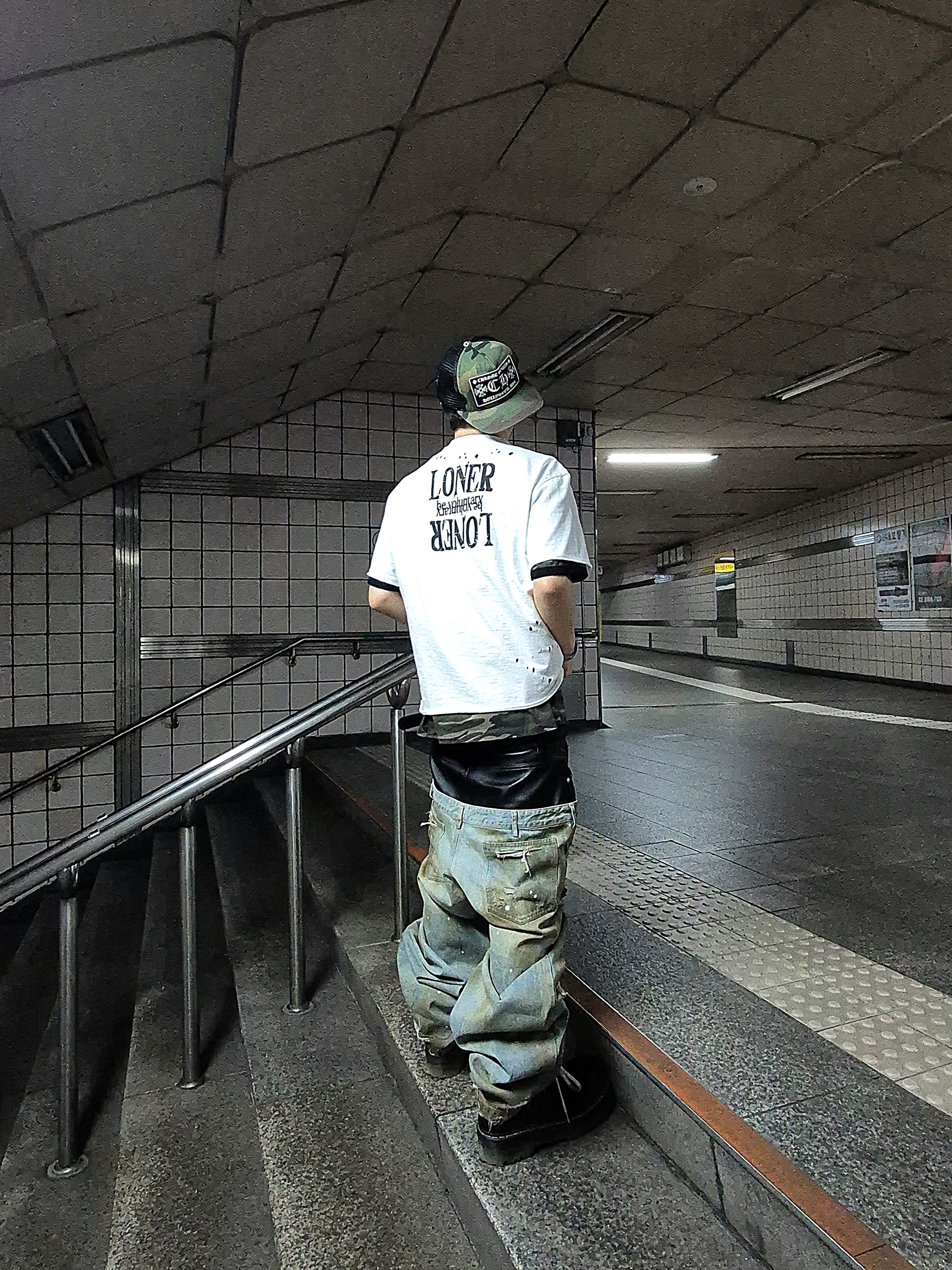 Dr. Martens x Rick Owens Quad Sole Steel Toe Boots Black, Chrome Hearts CH Hollywood Trucker Hat Camo Black 착용 스타일 - 1