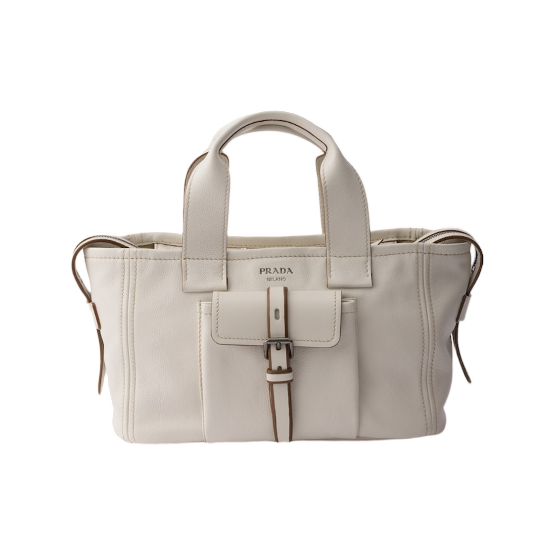 1BG660-2G6R-F0K74 Prada Route Medium Leather Tote Bag Chalk White