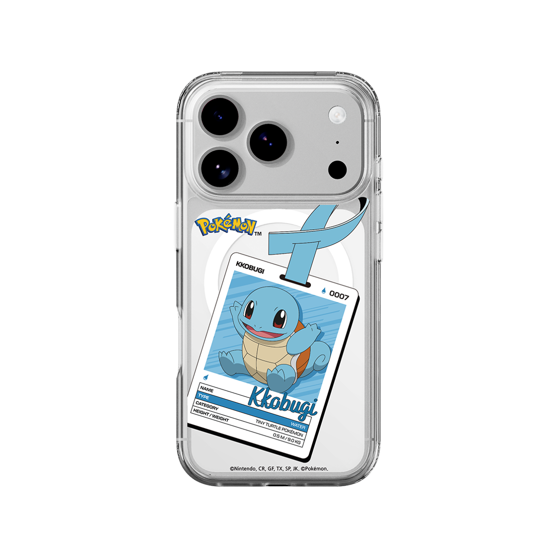 에스엘비에스 포켓몬 꼬부기 네임택 클리어 마그넷 케이스 for iPhone17 Series(SLBS Pokémon Squirtle Name tag Clear Magnet Case for iPhone17 Series)