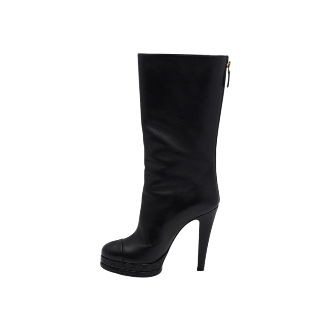 IT37VS89QOO4 Chanel Black Leather CC Logo Matelasse Women Long Boots