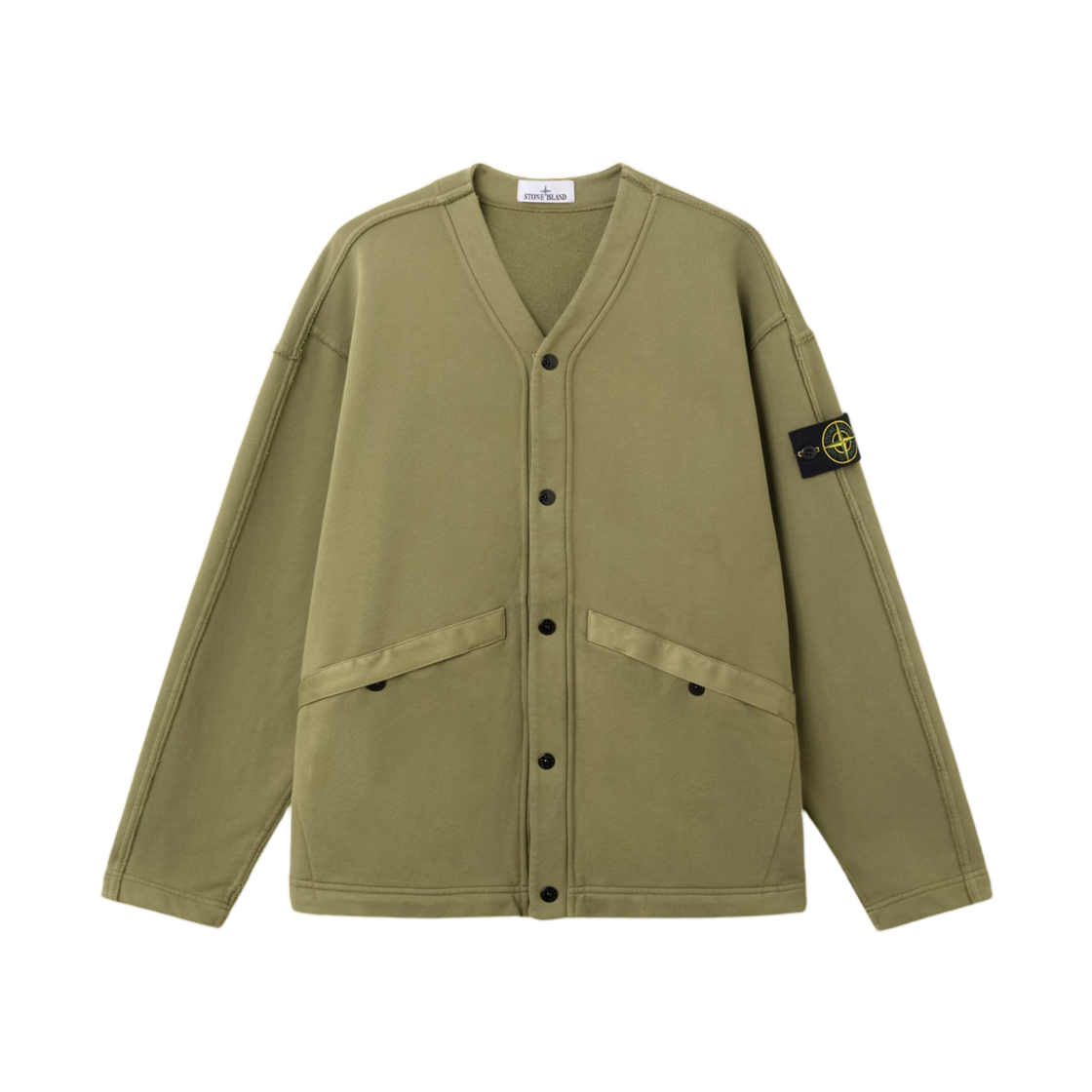 L1S1561000-40S0051-V005G Stone Island 6100040 Organic Cotton Fleece Oversized-Fit Cardigan Sweatshirt with Pockets Military Green - 26SS